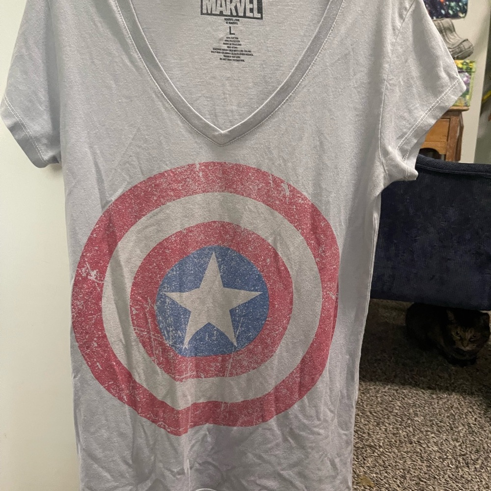 Marvel Gray V-Neck with Red and Blue Shield